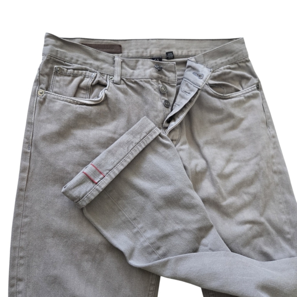 Club Monaco Jeans Mens 30x32 Slim Straight Button Fly Selvedge Denim Gray Y2K